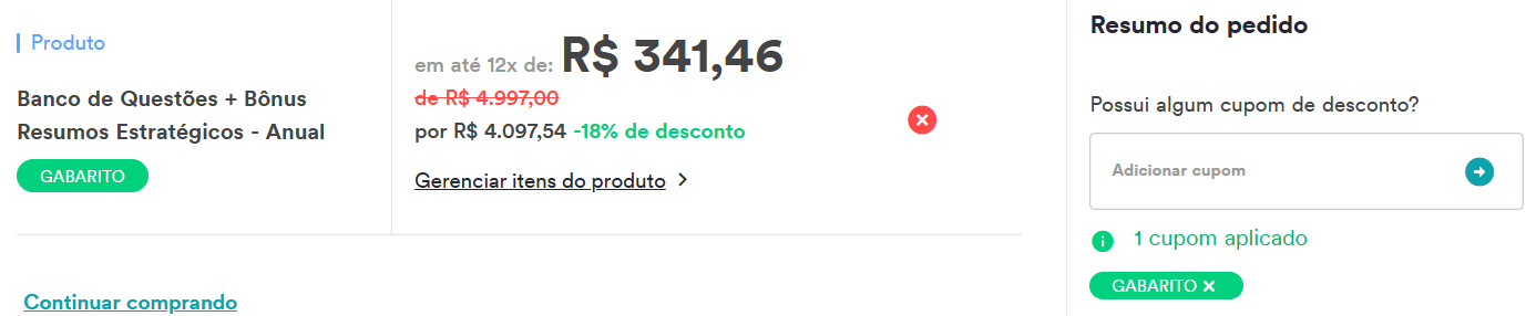 Carrinho real do Estratégia MED relacionado a Banco de Questões + Bônus Resumos Estratégicos - Anual