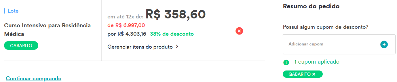 Carrinho real do Estratégia MED relacionado a Intensivo Residência Médica