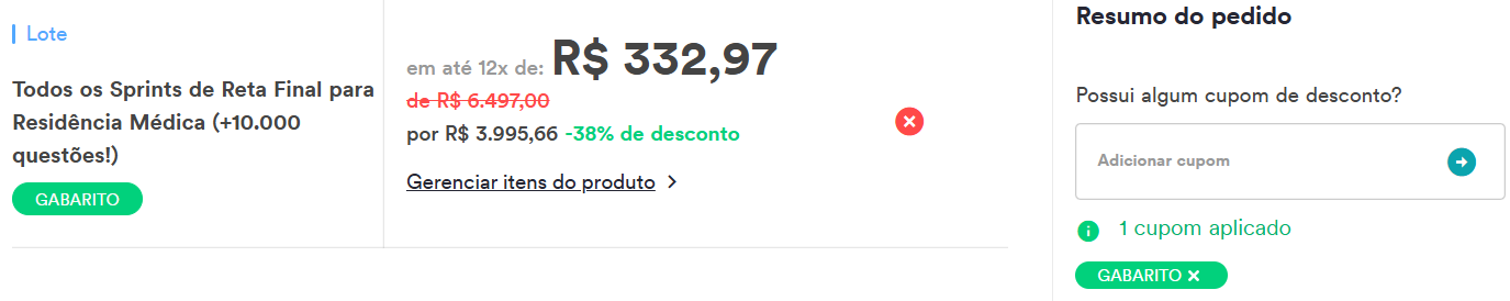 Carrinho real do Estratégia MED relacionado a Todos os Sprints de Reta Final